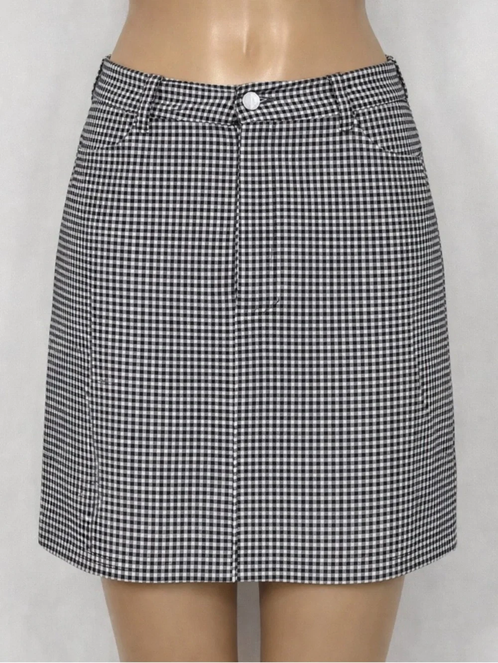 Black White Gingham Mini Skirt A-Line - Picture 3 of 4